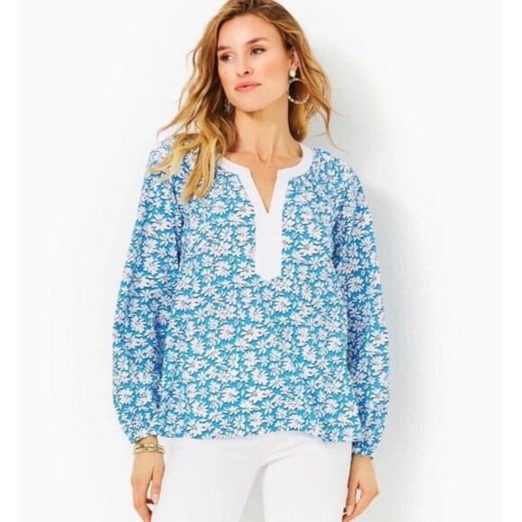 Lilly Pulitzer Tops - NWT Lilly Pulitzer Women's Camryn Tunic Shirt, Lunar Blue Palm Beach Petals Lg